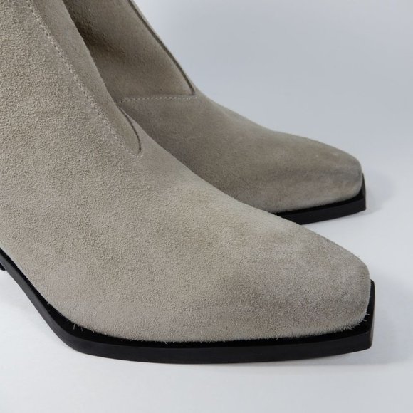 All Saints Lenora Heeled Ankle Boots Size 37 6.5 7 Stone Suede Leather NEW $349 - Picture 9 of 15